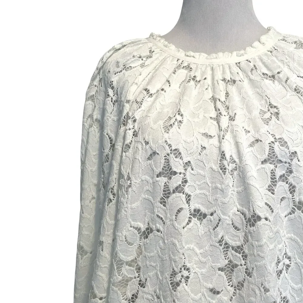 Free People Olivia Floral Lace Top Womens Medium Ivory Scalloped Trim Boho